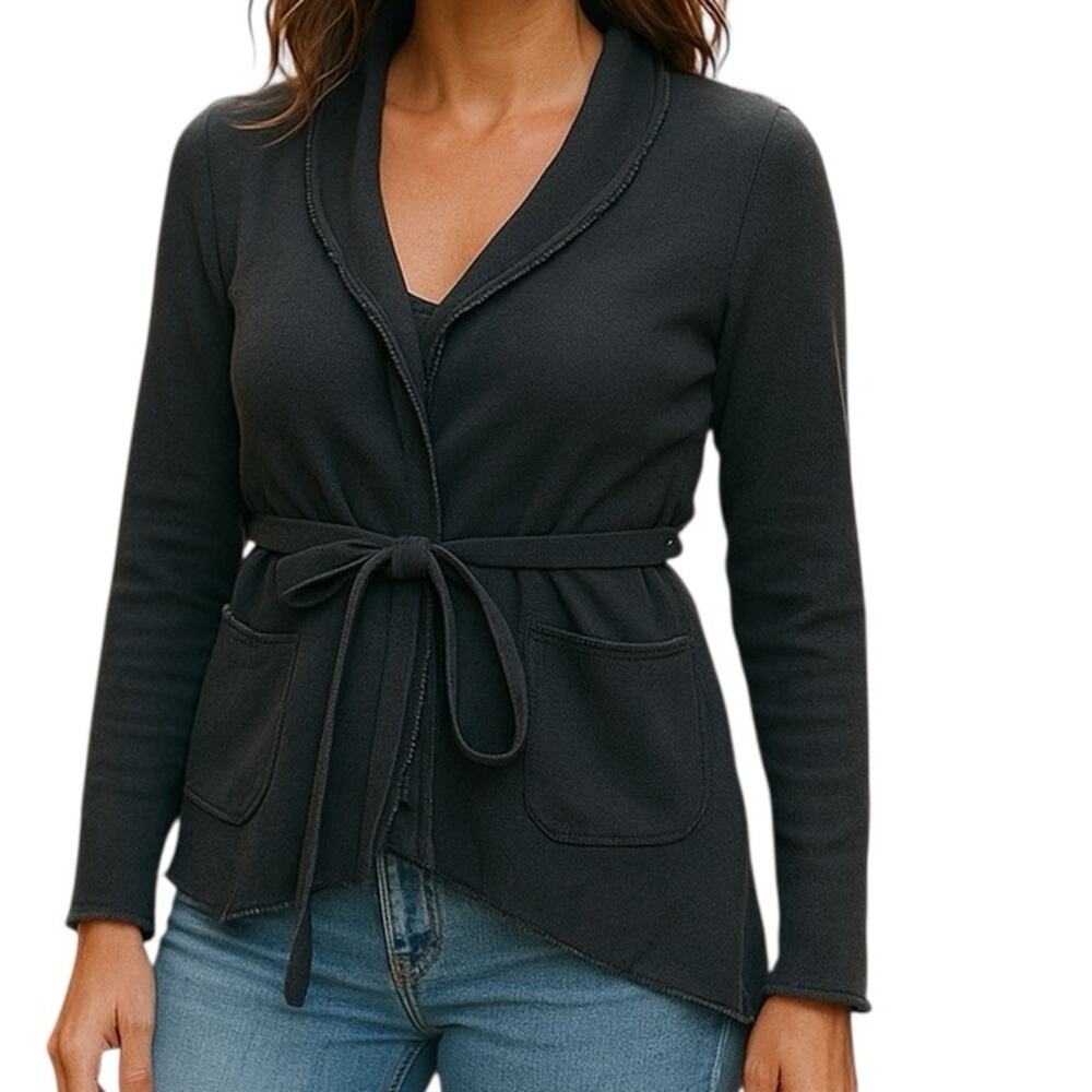 Patterson J. Kincaid Gray Belted Distressed Cardigan XS